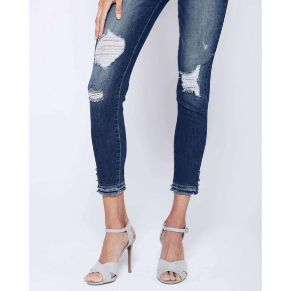 NEW- Stretchy Dark Two Layer Ankle Skinny Jeans - Picture 6 of 8